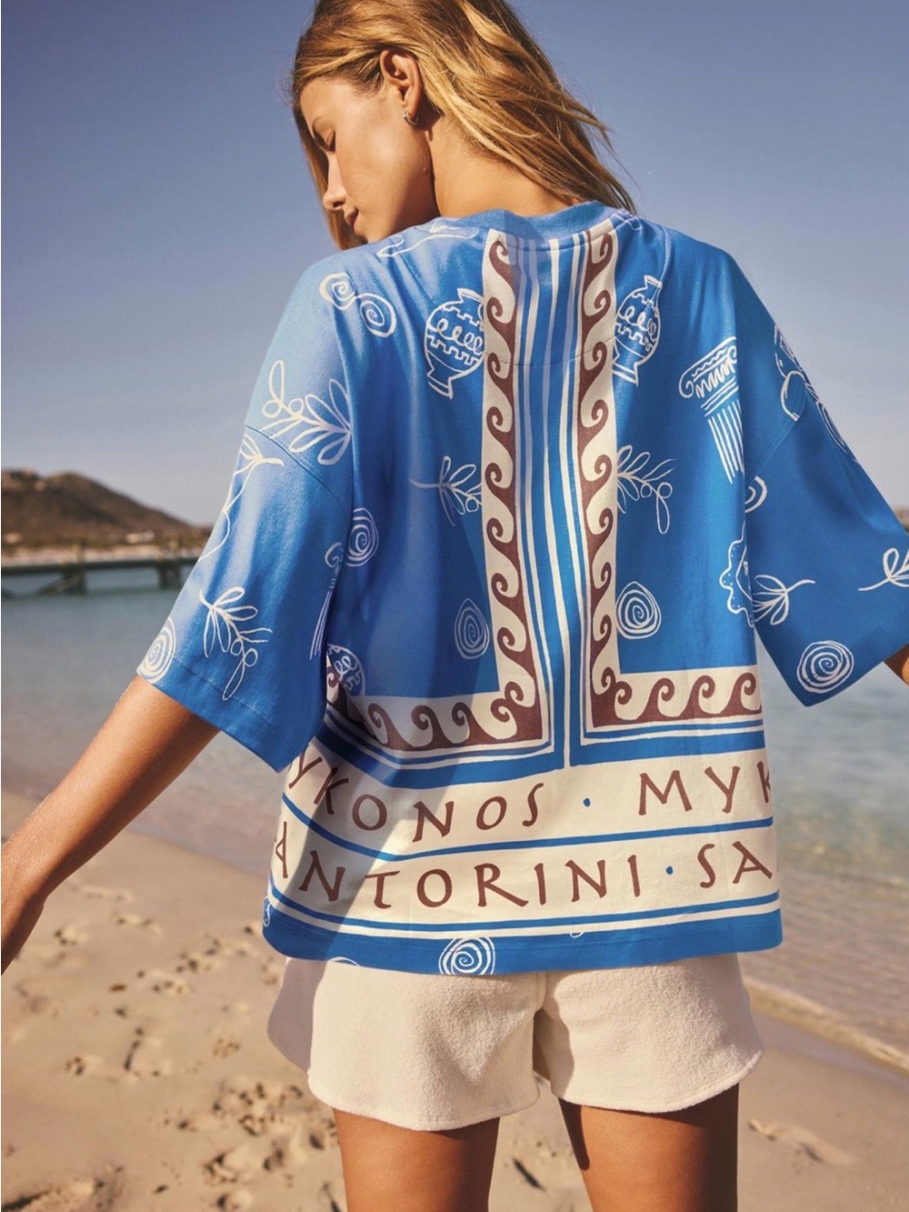 NEXT DIRECT BLUE GREEK PRINT OVERSIZED T-SHIRT - BNWT - XXL